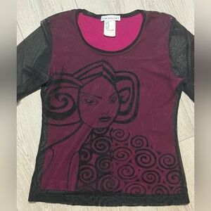 Vintage Apriori Magenta Top Sheered Mesh Crew Neck 90’ Galliano EU Sz. S